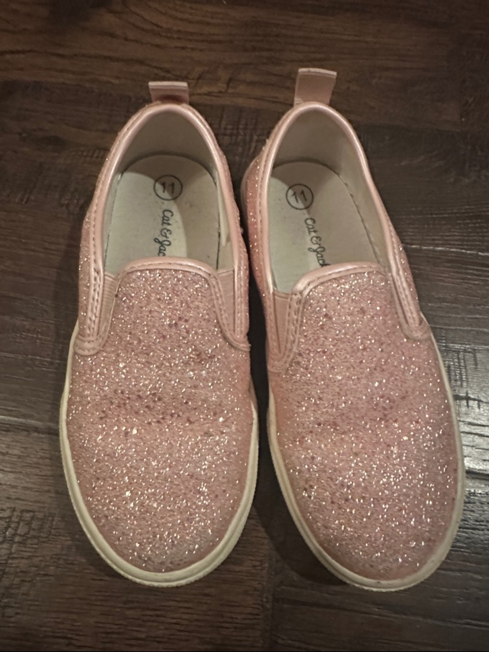 EUC Cat & Jack Rose Pink Glitter Slip-On Sneakers. Toddler 11